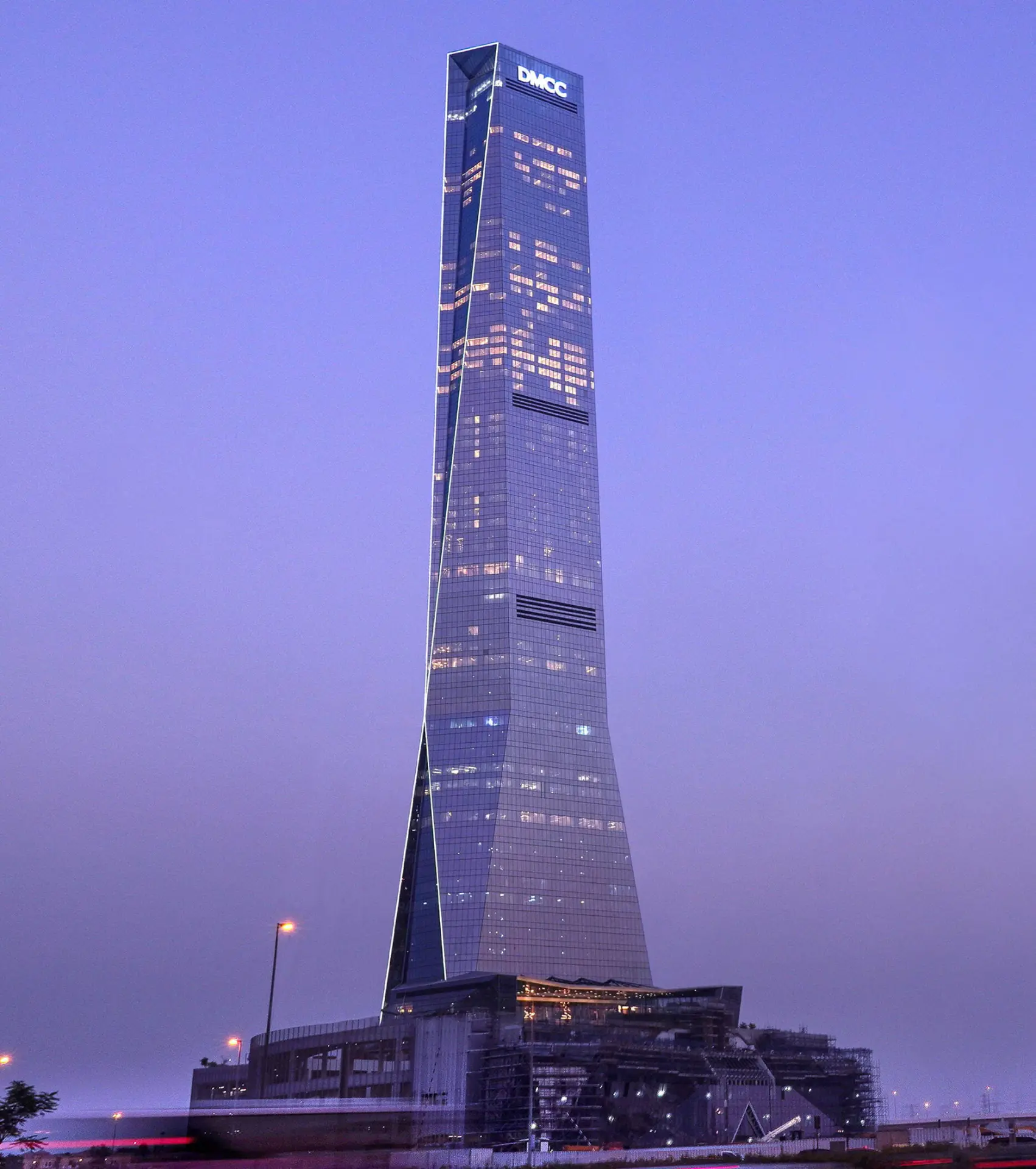 Towers rising over Dubai's financial district at dusk